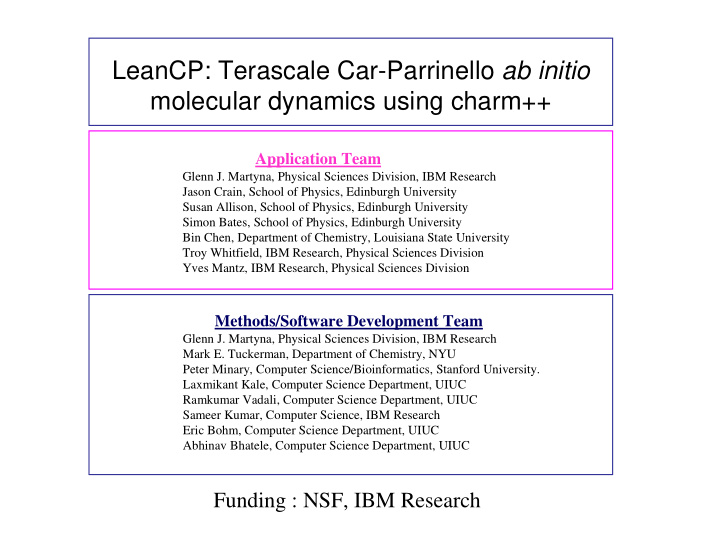 leancp terascale car parrinello ab initio molecular