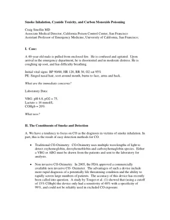 Smoke Inhalation, Cyanide Toxicity, and Carbon Monoxide Poisoning  Craig Smollin MD  Associate