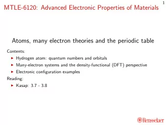 MTLE-6120: Advanced Electronic Properties of Materials  Atoms, many electron theories and the