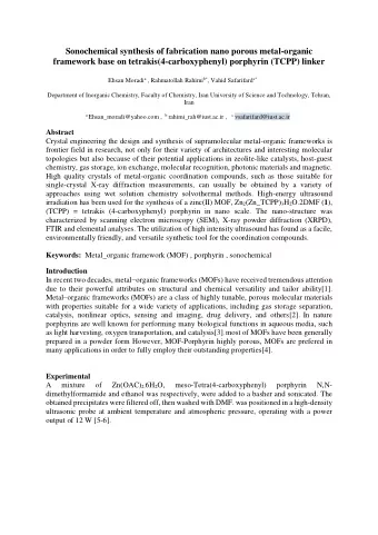 Results and discussion  SEM, FT-IR and XRD analysis. XRD patterns of the MOF-Porphyrin were