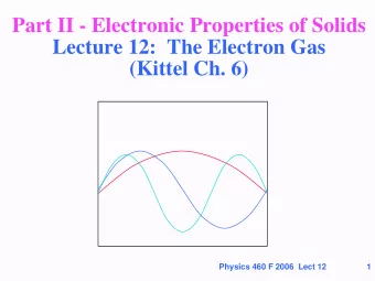 Part II - Electronic Properties of Solids  Lecture 12:  The Electron Gas  (Kittel Ch. 6)  Physics