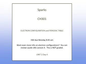 Sparks  CH301  ELECTRON CONFIGURATION and PERIODIC TABLE  HW due Monday 8:45 am  Want even more