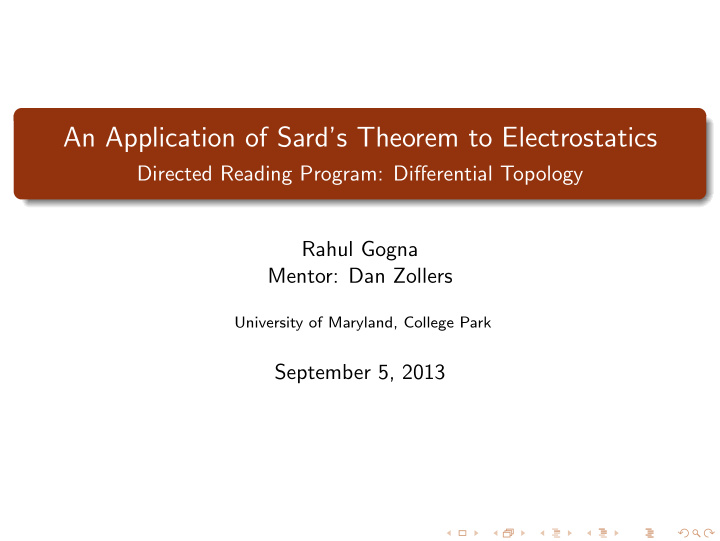 an application of sard s theorem to electrostatics