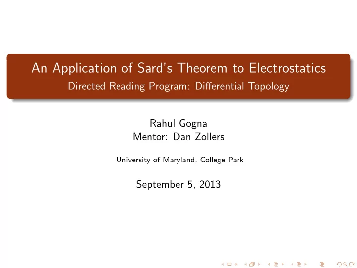 an application of sard s theorem to electrostatics
