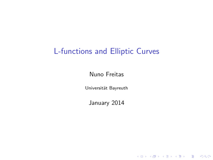 l functions and elliptic curves