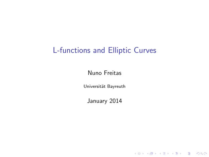 l functions and elliptic curves