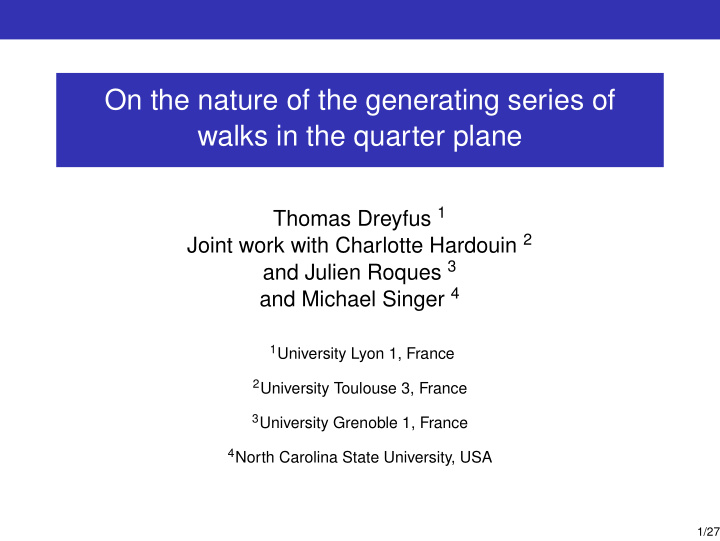 on the nature of the generating series of walks in the