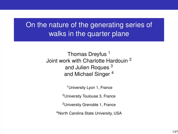 on the nature of the generating series of walks in the