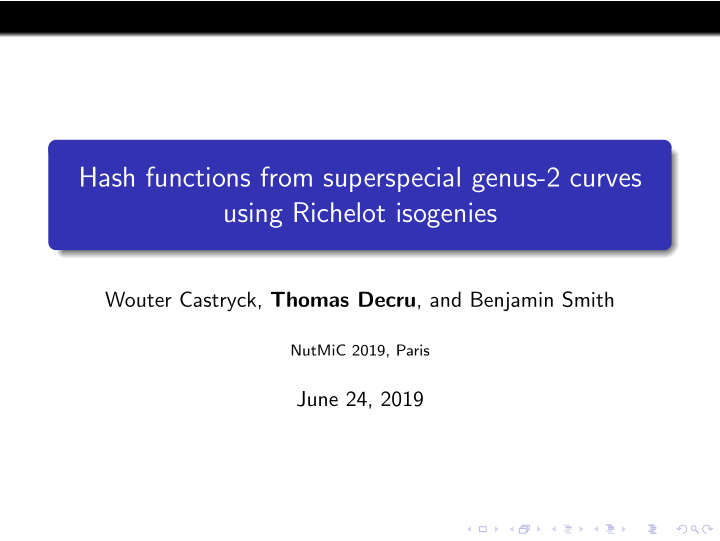 hash functions from superspecial genus 2 curves using