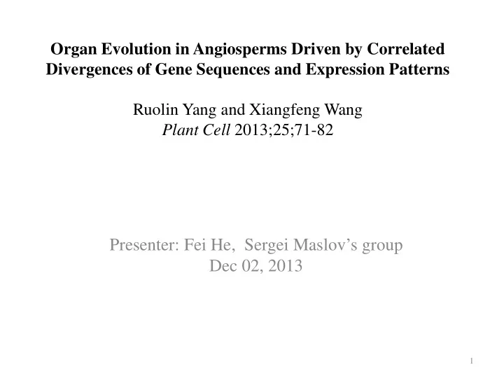 presenter fei he sergei maslov s group dec 02 2013