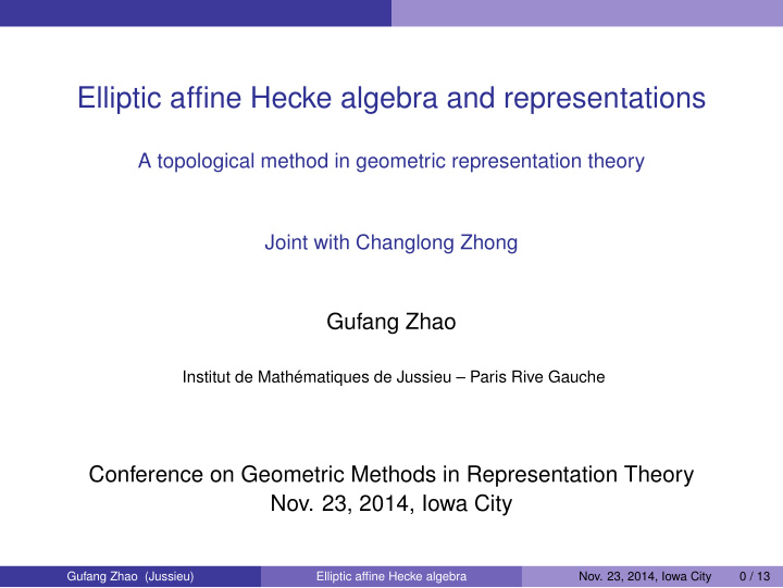 elliptic affine hecke algebra and representations