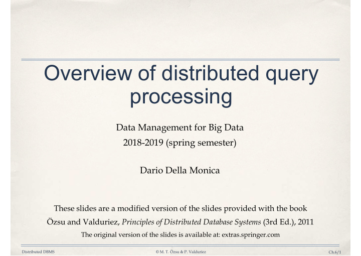 overview of distributed query processing processing