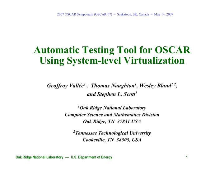 automatic testing tool for oscar using system level