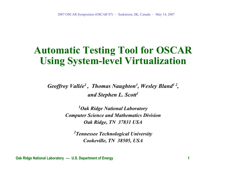 automatic testing tool for oscar using system level