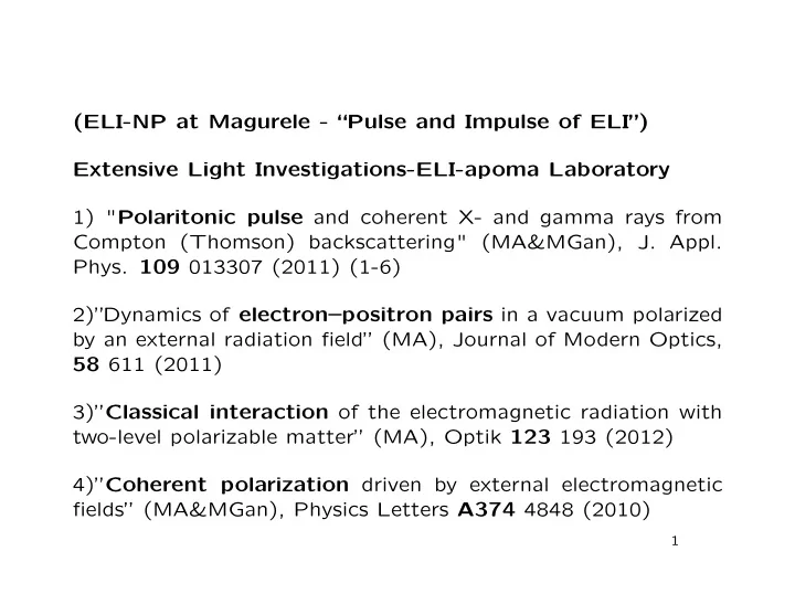 eli np at magurele pulse and impulse of eli extensive