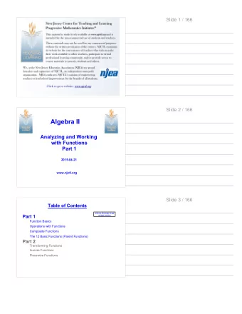 Algebra II  Analyzing and Working  with Functions  Part 1  2015-04-21  www.njctl.org  Slide 3 / 166