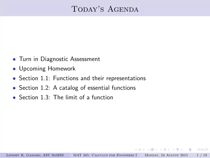today s agenda