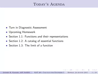 Todays Agenda  Turn in Diagnostic Assessment  Upcoming Homework  Section 1.1: Functions