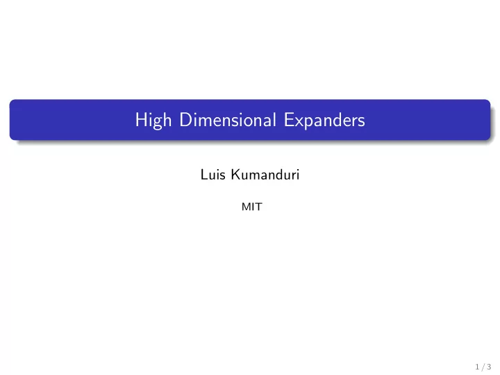high dimensional expanders