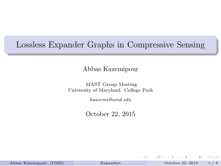 lossless expander graphs in compressive sensing