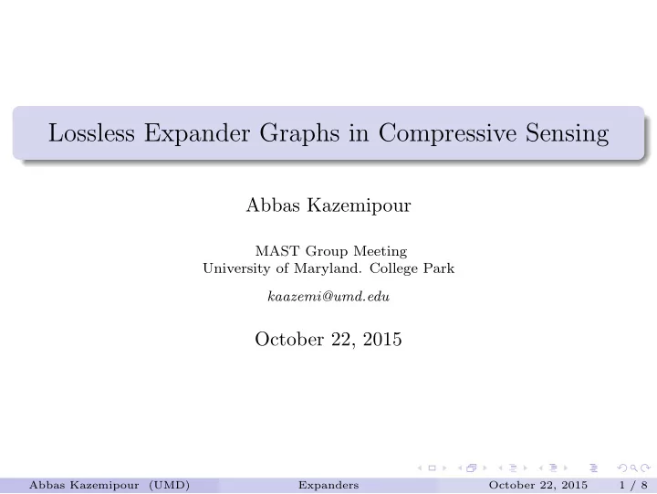 lossless expander graphs in compressive sensing