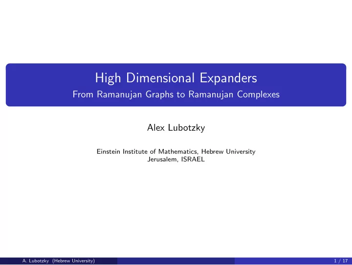 high dimensional expanders