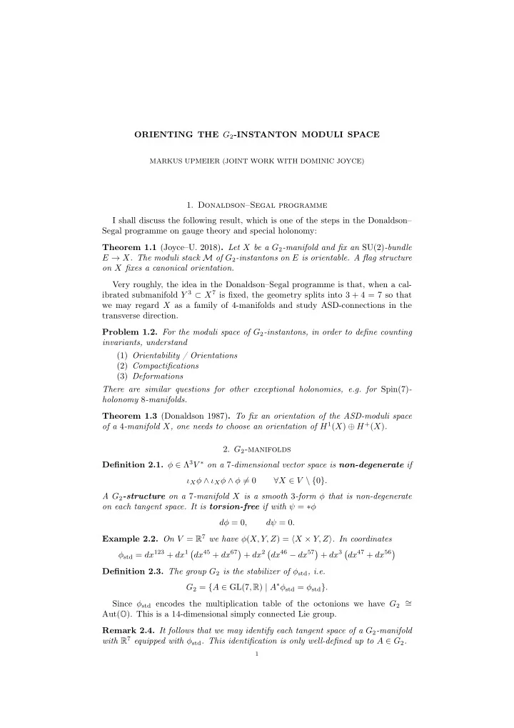 orienting the g 2 instanton moduli space