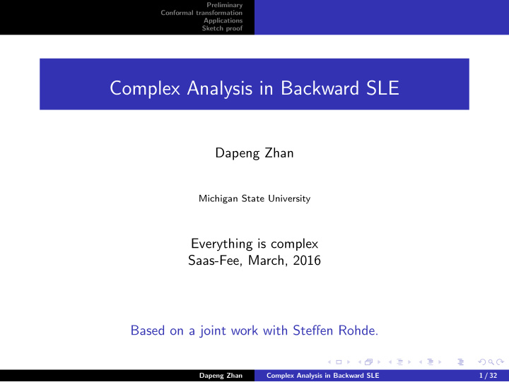complex analysis in backward sle