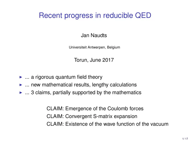 recent progress in reducible qed