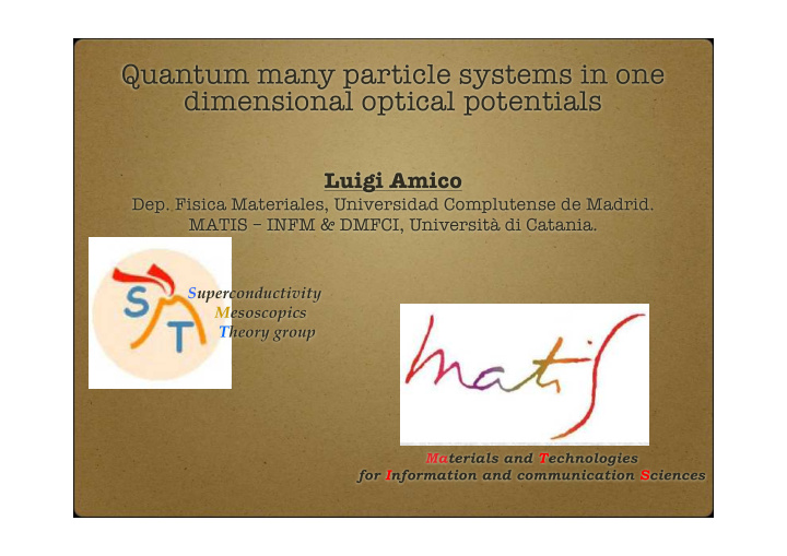 quantum many particle systems in one dimensional optical