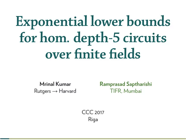 exponential lower bounds for hom depth 5 circuits over