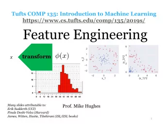 Feature Engineering  ( x )  transform  x  Many slides attributable to:  Prof. Mike Hughes  Erik