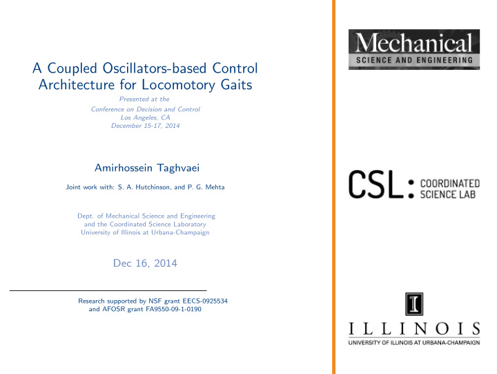 a coupled oscillators based control architecture for