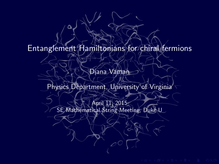 entanglement hamiltonians for chiral fermions
