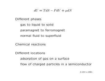 dU = T dS  P dV + dN Different phases gas to liquid to solid paramagnet to ferromagnet normal