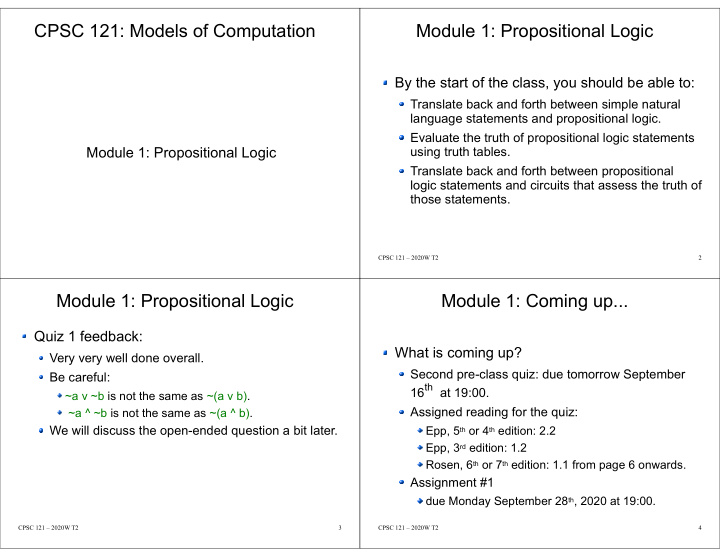cpsc 121 models of computation module 1 propositional