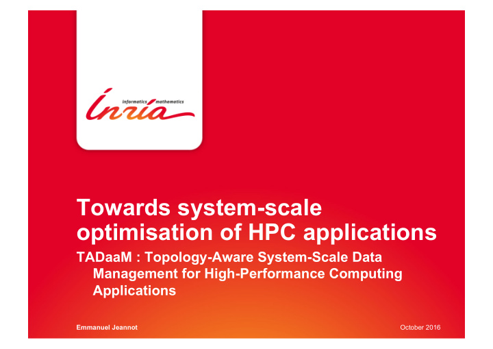towards system scale optimisation of hpc applications