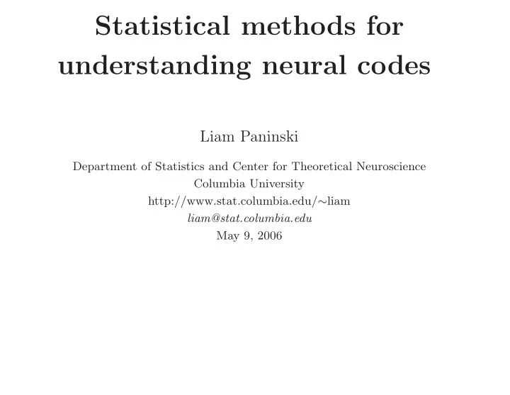 statistical methods for understanding neural codes