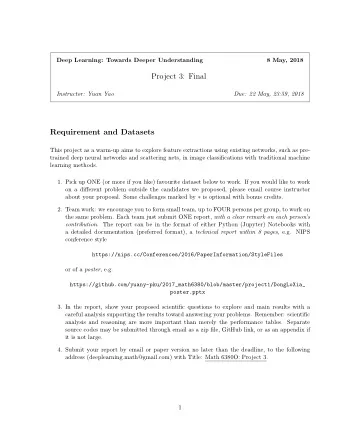 Project 3: Final  Instructor: Yuan Yao  Due: 22 May, 23:59, 2018  Requirement and Datasets  This