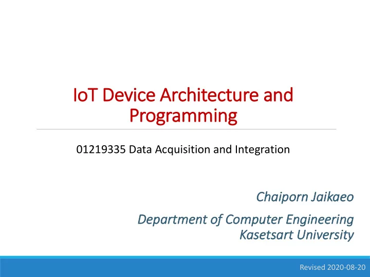 io iot device ce ar arch chitect ecture e and pr