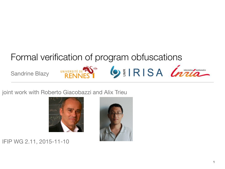 formal verification of program obfuscations