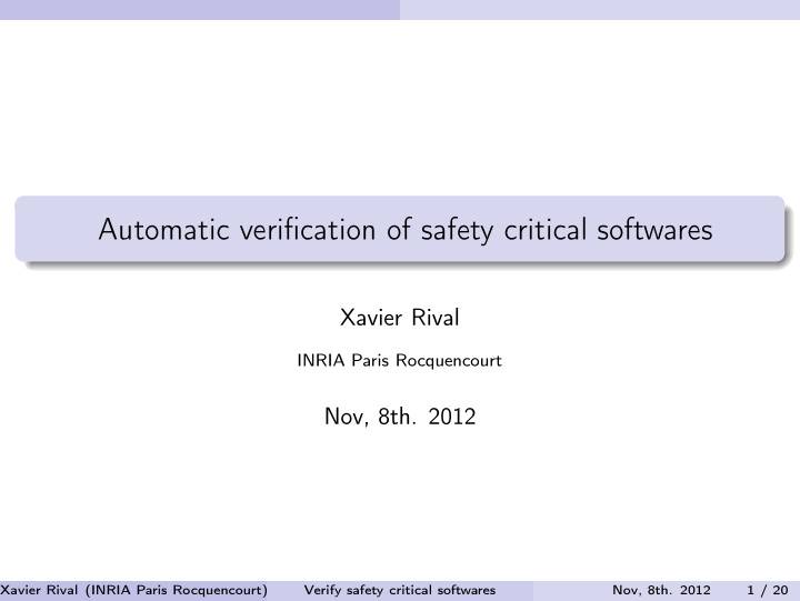 automatic verification of safety critical softwares
