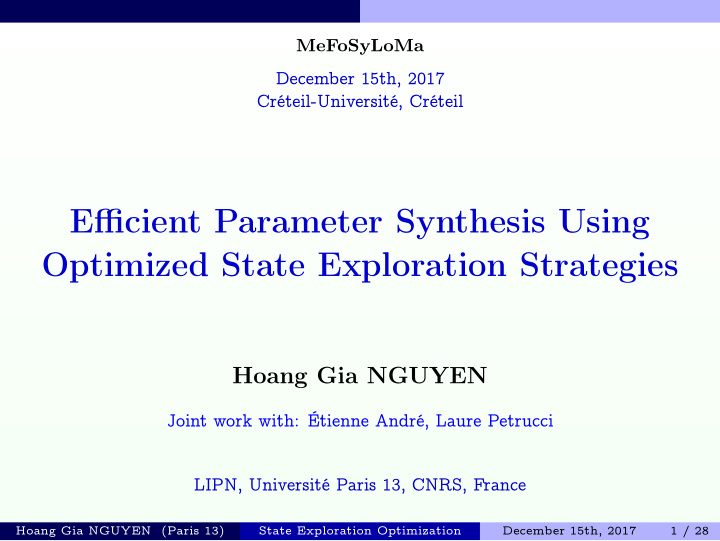 efficient parameter synthesis using optimized state