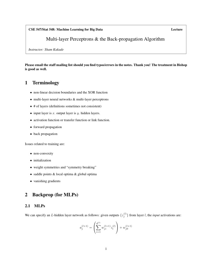 multi layer perceptrons the back propagation algorithm