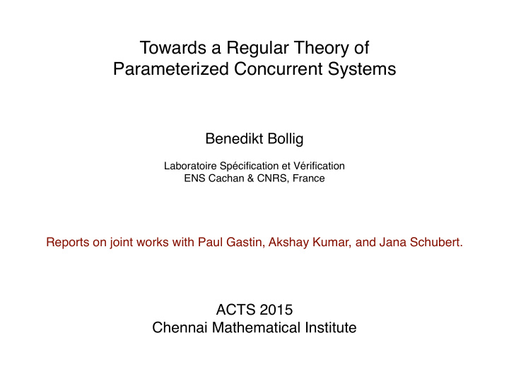 towards a regular theory of parameterized concurrent