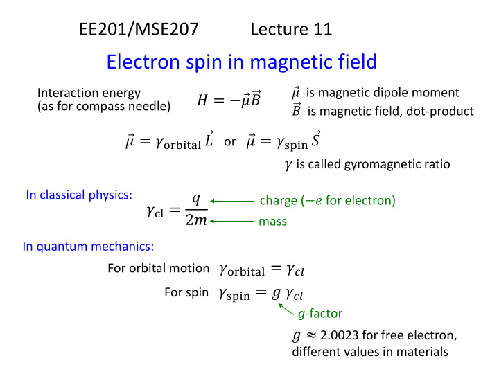 electron spin in magnetic field