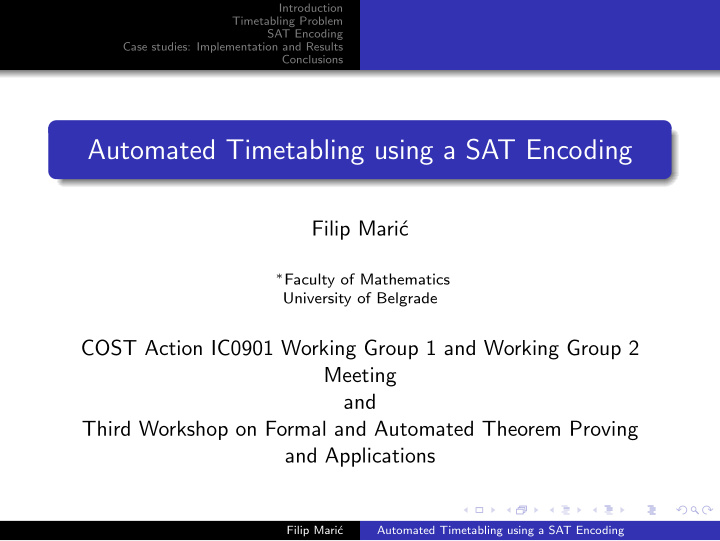 automated timetabling using a sat encoding