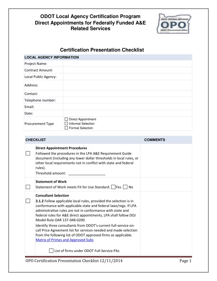 odot local agency certification program direct