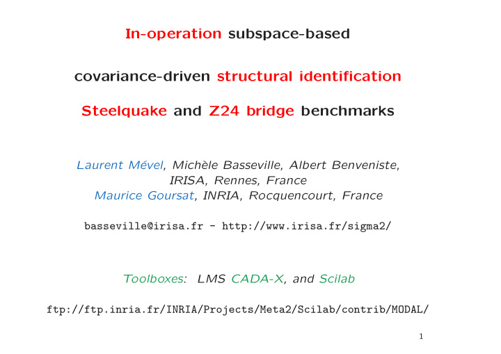 in operation subspace based covariance driven structural