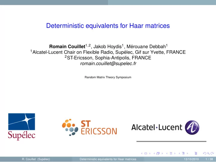deterministic equivalents for haar matrices
